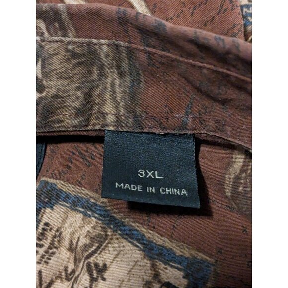 Red Head Button Down Shirt Mens 3XL Hunting Theme Long Sleeve Maroon Cotton - Picture 4 of 5